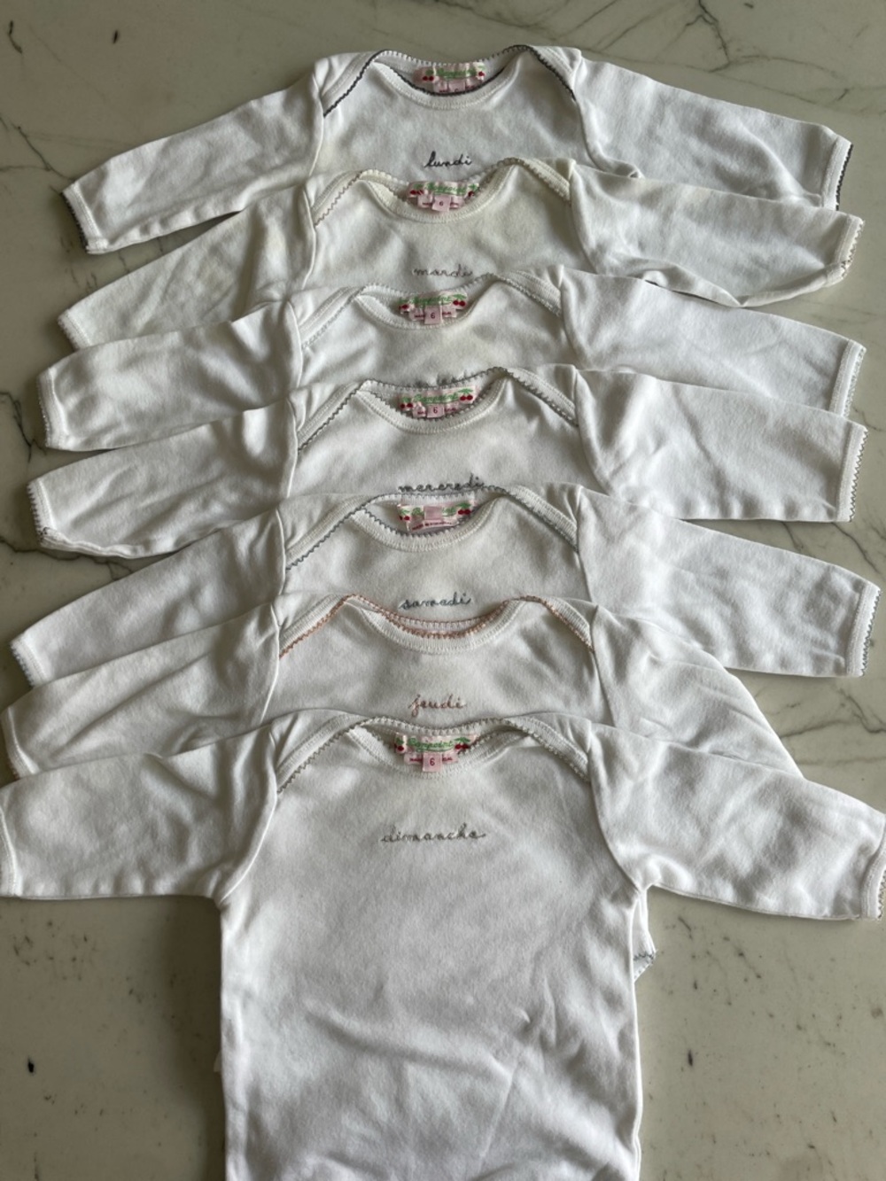 Bonpoint White Long-Sleeve Baby One-Pieces with Delicate Trim